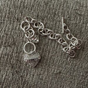 GUESS Silver Chain Bracelet with Heart Charm